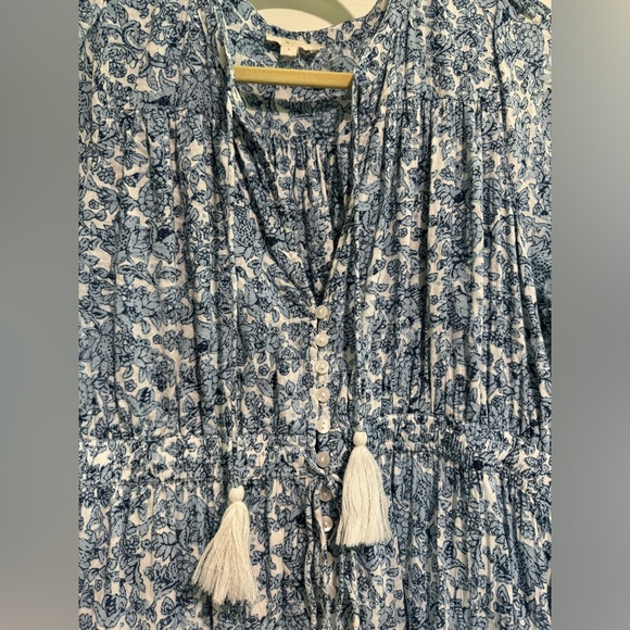 Elan Block Print Style Blue Maxi Sundress Size Large - Picture 2 of 5